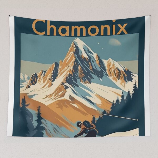 Item preview, Chamonix Mont Blanc Vintage Ski Poster | Retro French Alps Travel Art designed and sold by Esterlane.