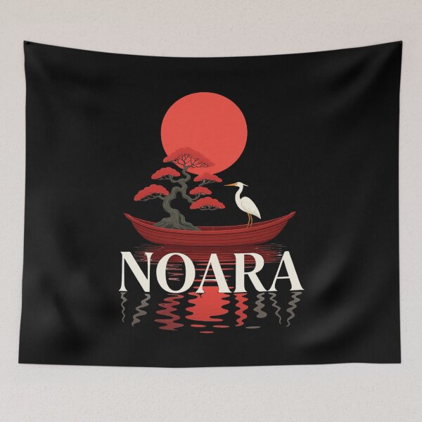 Item preview, NOARA Japanese Bonsai Tree Red Sun and Heron Boat Graphic designed and sold by LegendsOfLife37.