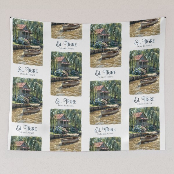 Item preview, Tigre Delta Argentina - Vintage Lancha Colectiva Painting designed and sold by Digital Dreams Arts.