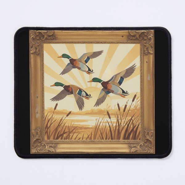 Item preview, Flying Mallard Ducks at Sunrise – Vintage Wildlife Illustration designed and sold by rustyroofco.