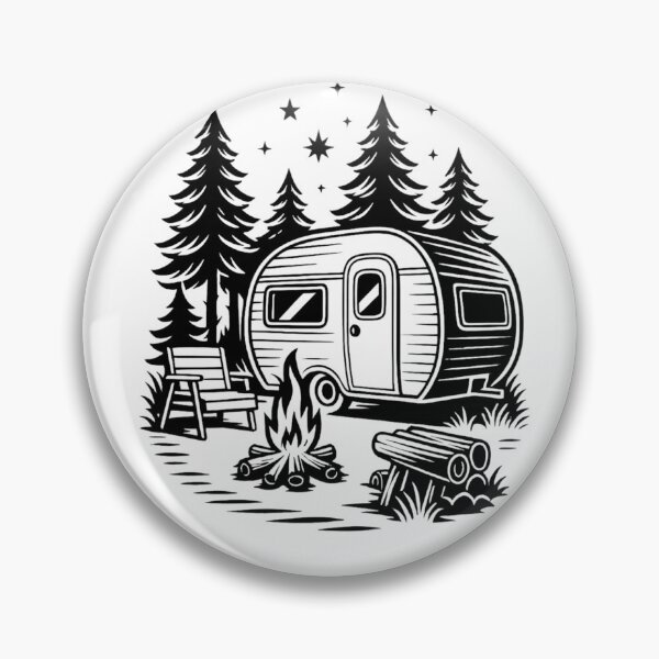 Item preview, Vintage Camper Trailer Campsite Forest Black and White Graphic designed and sold by LegendsOfLife37.