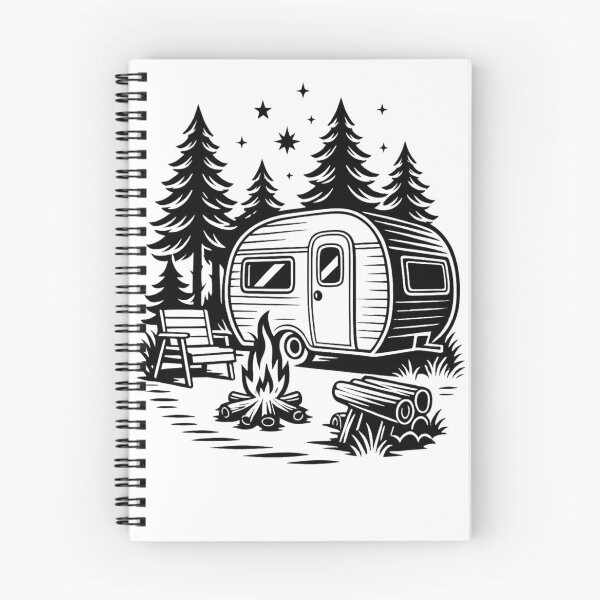 Item preview, Vintage Camper Trailer Campsite Forest Black and White Graphic designed and sold by LegendsOfLife37.