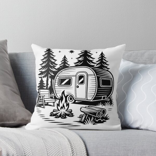 Item preview, Vintage Camper Trailer Campsite Forest Black and White Graphic designed and sold by LegendsOfLife37.