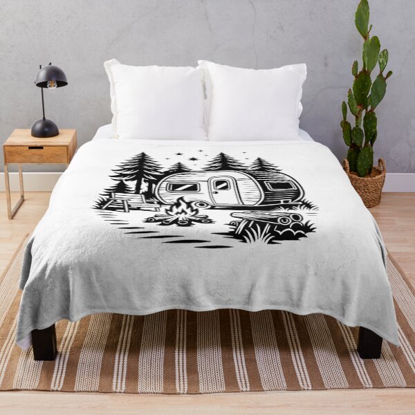 Item preview, Vintage Camper Trailer Campsite Forest Black and White Graphic designed and sold by LegendsOfLife37.