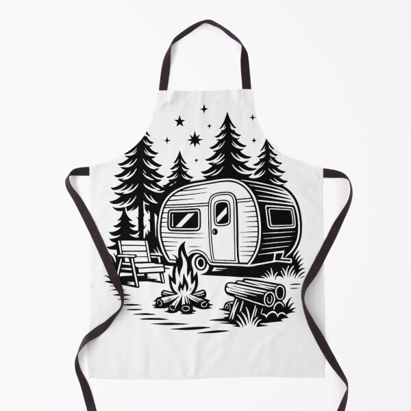 Item preview, Vintage Camper Trailer Campsite Forest Black and White Graphic designed and sold by LegendsOfLife37.