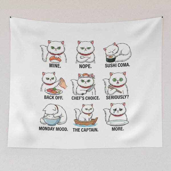 Item preview, Sushi Coma Grumpy Cat Funny Meme Mascot for Sushi Lover designed and sold by chattsuede.