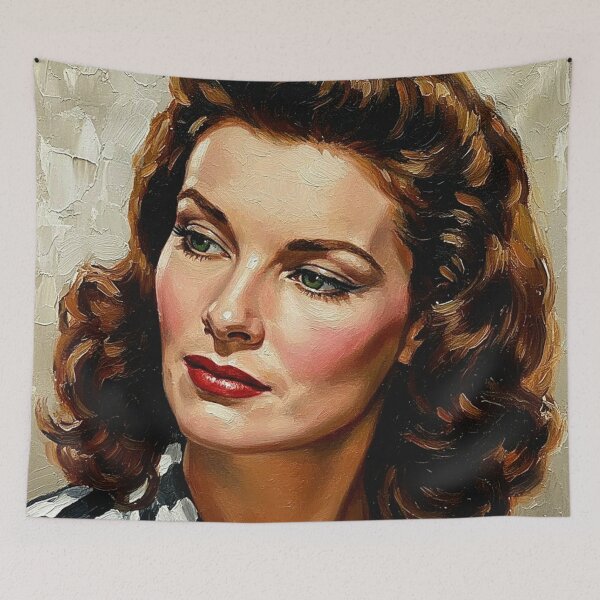 Item preview, 1940s Classic Actress Striped Shirt Art | Auburn Curls Green Eyes Painting | Old Hollywood Style designed and sold by Art's Diner.