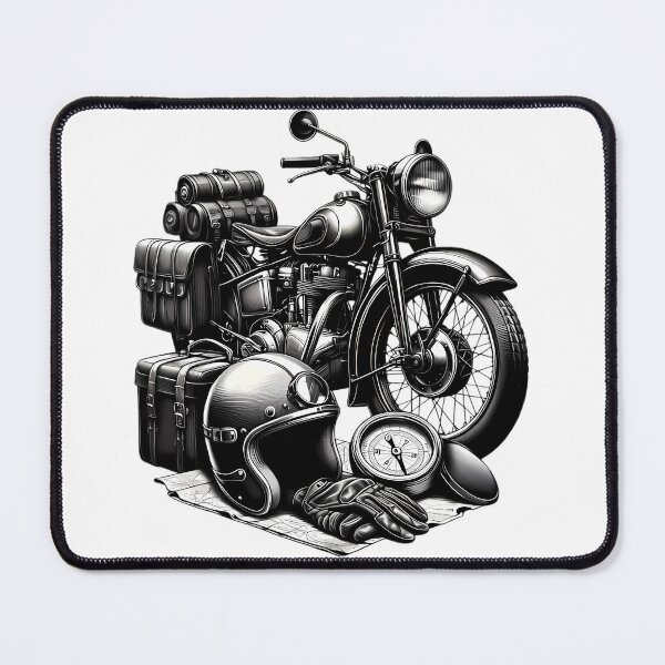 Item preview, Vintage Motorcycle Adventure Gear Black White Art designed and sold by DrawDrip.