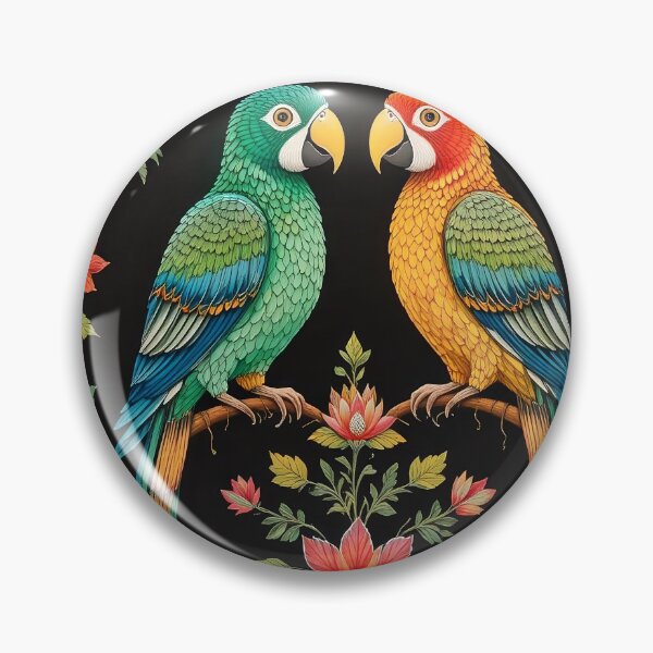 Item preview, Rogan Art Parrots Folk Floral Painting | Gujarati Textile Style designed and sold by wpsstudio.