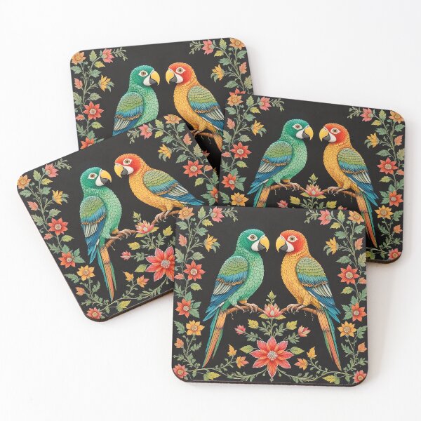 Item preview, Rogan Art Parrots Folk Floral Painting | Gujarati Textile Style designed and sold by wpsstudio.