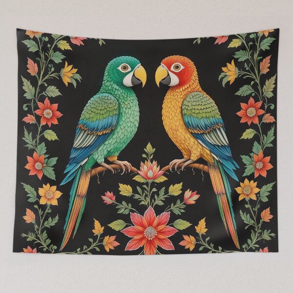 Item preview, Rogan Art Parrots Folk Floral Painting | Gujarati Textile Style designed and sold by wpsstudio.