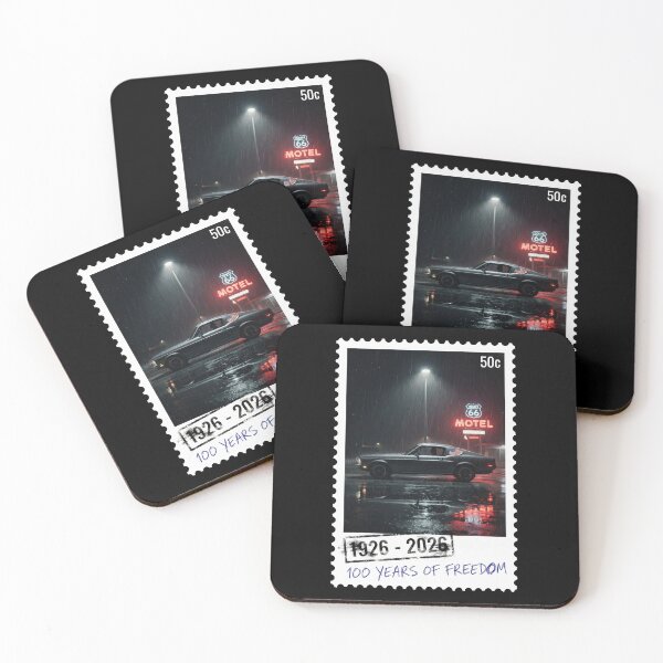 Item preview, Route 66 Centennial Neon Motel Rain: 100th Anniversary 1926-2026 Noir Stamp designed and sold by G350.