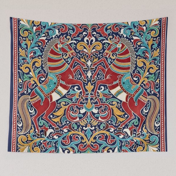 Item preview, Rogan Art Horses Symmetrical Folk Decorative Painting designed and sold by wpsstudio.