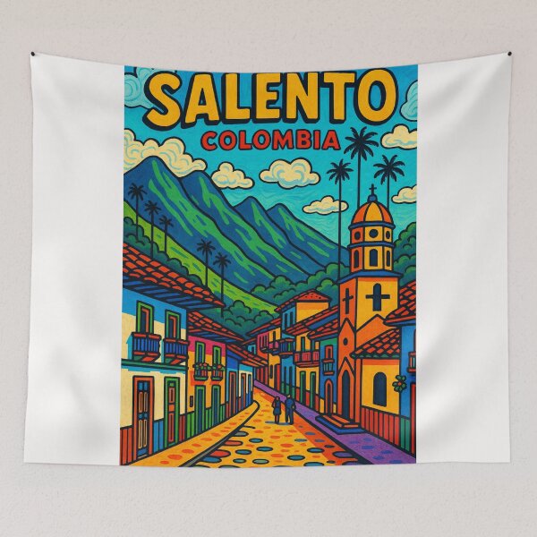 Item preview, Calle Real and Iglesia Nuestra Señora del Carmen, Salento, Colombia designed and sold by Places On Earth.