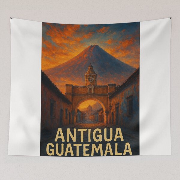 Aperçu de l'œuvre L'arche de Santa Catalina au coucher du soleil avec les volcans, Antigua Guatemala créée et vendue par Places On Earth.