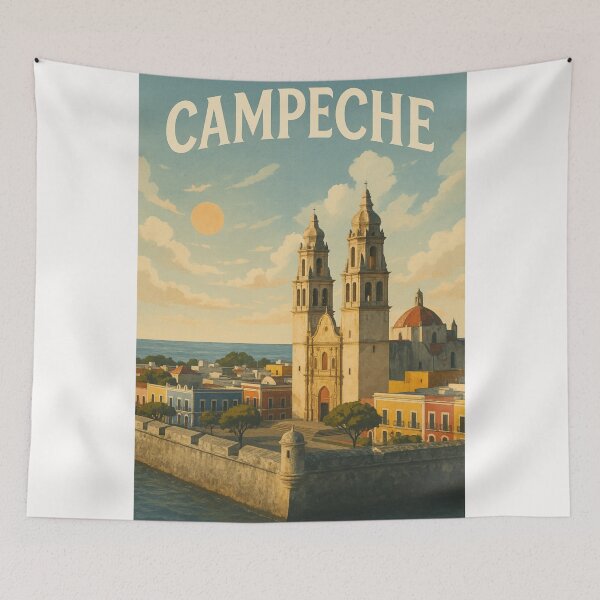 Artikelvorschau, Kathedrale und ummauerte Altstadt von Campeche, Golf von Mexiko, Mexiko entworfen und verkauft von Places On Earth.