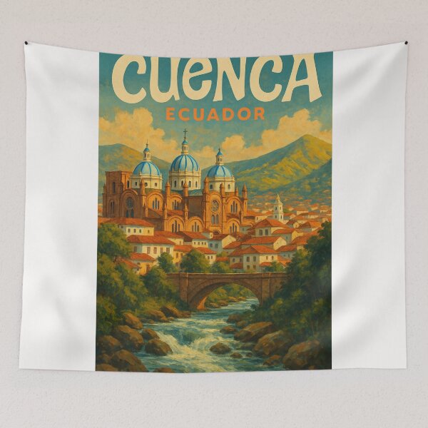Item preview, Cathedral of Cuenca with Río Tomebamba and Mountains, Ecuador designed and sold by Places On Earth.