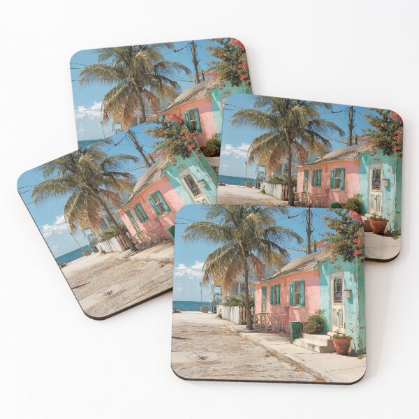 Item preview, Tropical Pastel Street Scene in Key West with Ocean Horizon designed and sold by daila70.