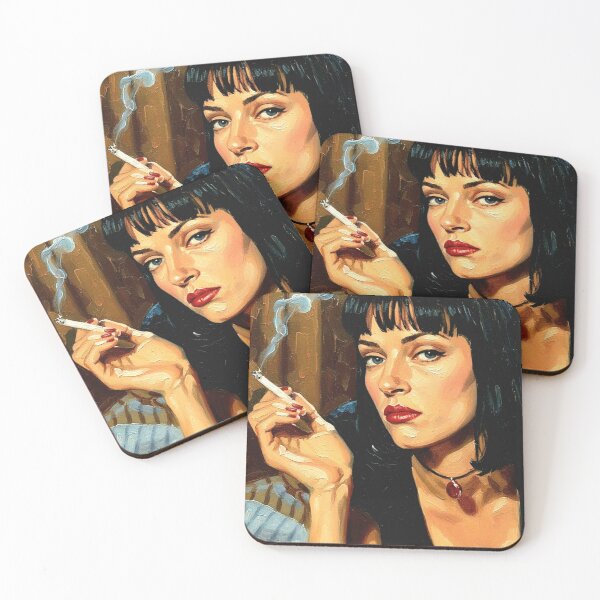 Item preview, Iconic Black Bob Cigarette Art | Femme Fatale Red Lips Painting | 90s Cult Movie Poster designed and sold by Art's Diner.