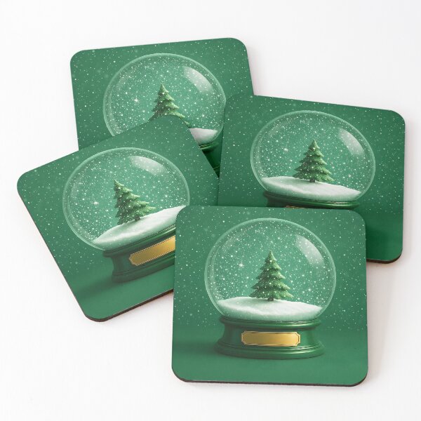 Item preview, Green and Gold Pine Tree SnowGlobe – Elegant Winter Holiday Illustration designed and sold by EmeraldeaDesign.
