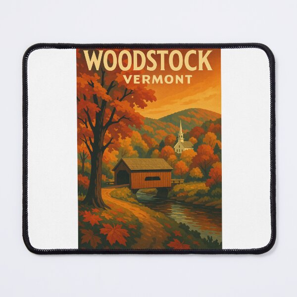 Item preview, Woodstock Vermont Covered Bridge and Church in Autumn designed and sold by Aryabek.