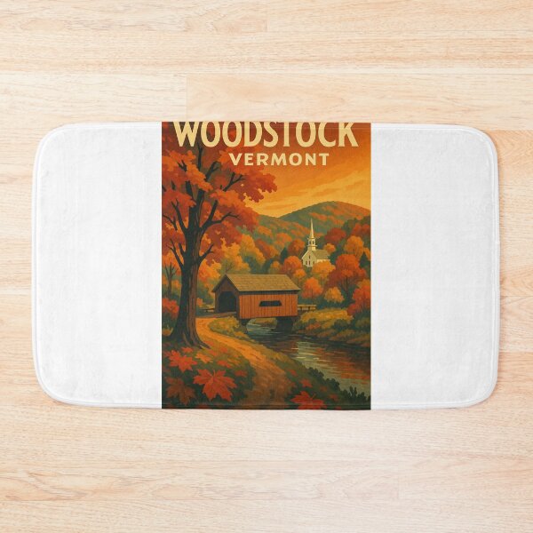 Item preview, Woodstock Vermont Covered Bridge and Church in Autumn designed and sold by Aryabek.