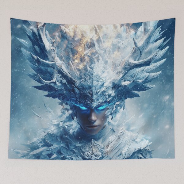 Item preview, Love Is the Only Fire Winter Cannot Kill | Ice Queen with Fiery Crown & Glowing Eyes designed and sold by VisionaryVeils.