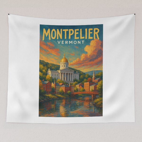 Item preview, Montpelier Vermont State House at Sunset with River View designed and sold by Aryabek.