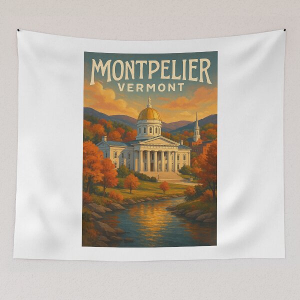 Item preview, Montpelier Vermont Capitol Building and Autumn Mountains designed and sold by Aryabek.