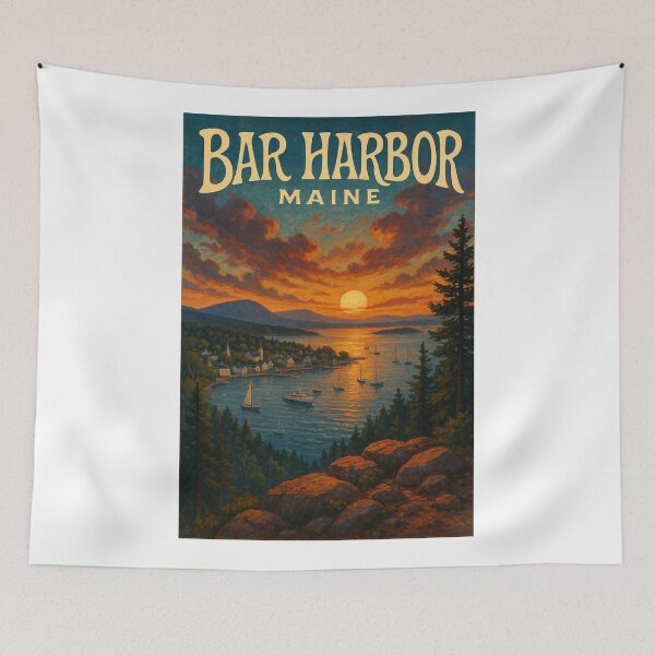 Item preview, Bar Harbor Maine Harbor View and Mountains at Sunset designed and sold by Aryabek.