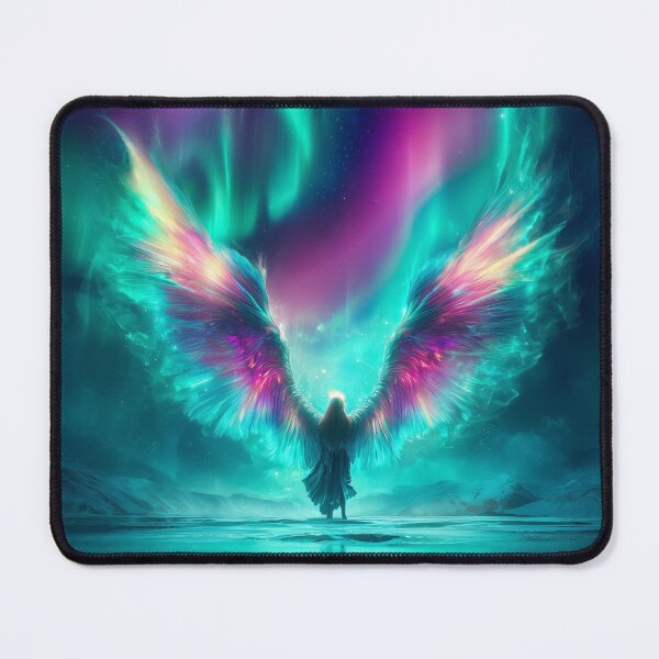 Item preview, Love Glows Brightest Where Darkness Tries Hardest | Neon Aurora Angel Over Frozen Nightscape designed and sold by VisionaryVeils.
