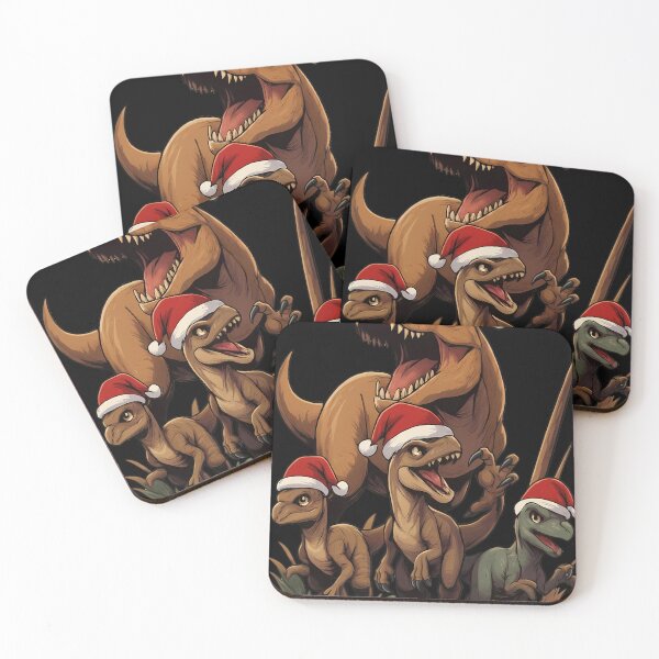 Item preview, Dinosaur Christmas - T-Rex and Raptors Wearing Santa Hats designed and sold by Ayiyi Shop.