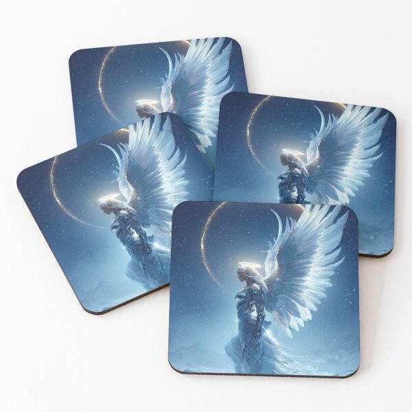Item preview, In Stillness the Heart Finds Its Fire | Serene Warrior Angel in Snowstorm with Halo designed and sold by VisionaryVeils.