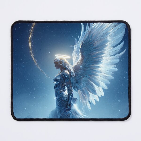 Item preview, In Stillness the Heart Finds Its Fire | Serene Warrior Angel in Snowstorm with Halo designed and sold by VisionaryVeils.