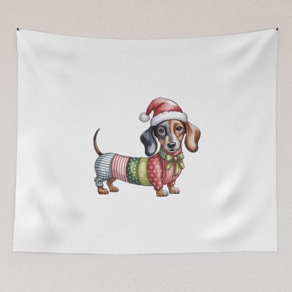 Item preview, Christmas Dachshund in Santa Hat designed and sold by jkrphoto.
