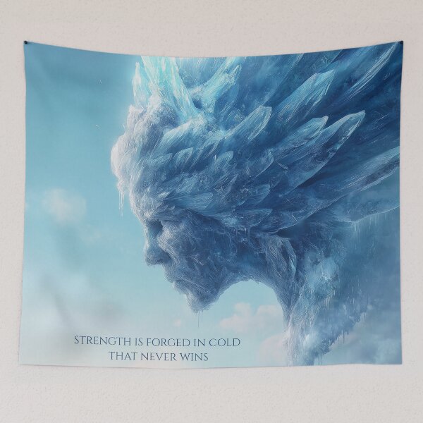 Item preview, Strength Is Forged in Cold That Never Wins | Surreal Ice Giant Face and Winter Wanderer designed and sold by VisionaryVeils.