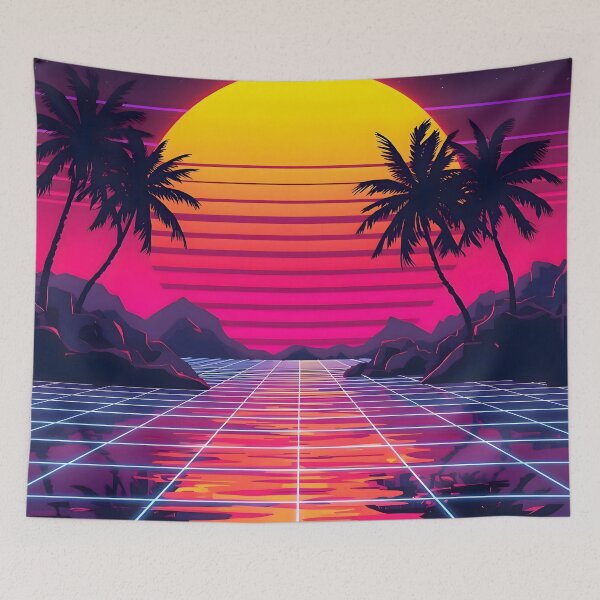 Item preview, Retrowave Neon Grid Highway | 80s Synthwave Sunset designed and sold by VibranPalette.