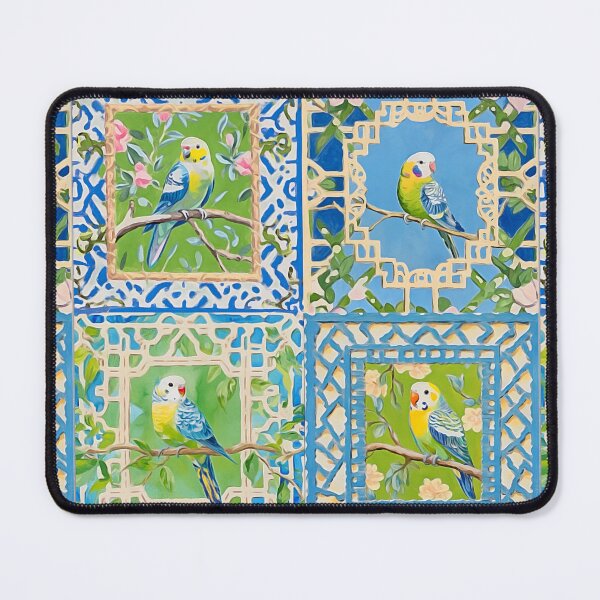 Item preview, Preppy, Grandmillennial tiles with garden lattice and budgies designed and sold by SophieClimaArt.