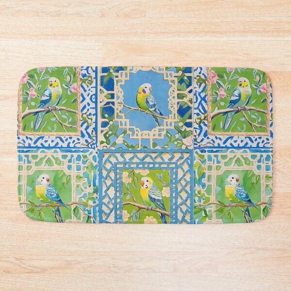 Item preview, Azulejos preppy, Grandmillennial, con enrejado de jardín y periquitos designed and sold by SophieClimaArt.