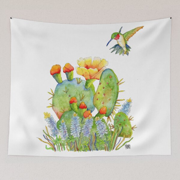 Item preview, Hummingbird with Flowering Cactus and Bluebonnets designed and sold by Jesus Vichareli.