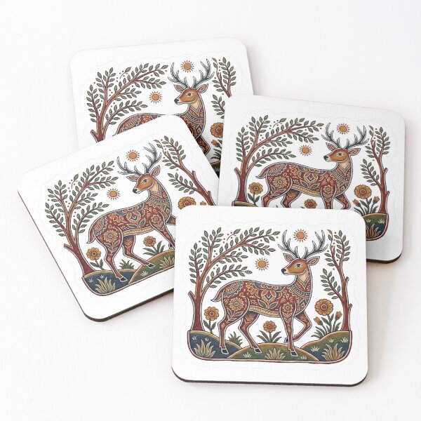 Item preview, Rogan Art Deer in Nature Landscape – Folk Style Wildlife Sticker designed and sold by wpsstudio.