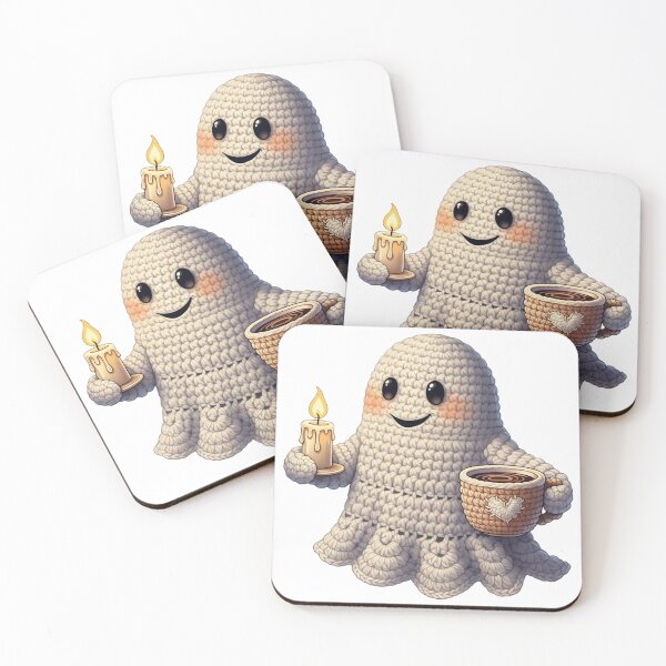 Item preview, Crochet Ghost with Candle and Coffee designed and sold by newvisionart191.