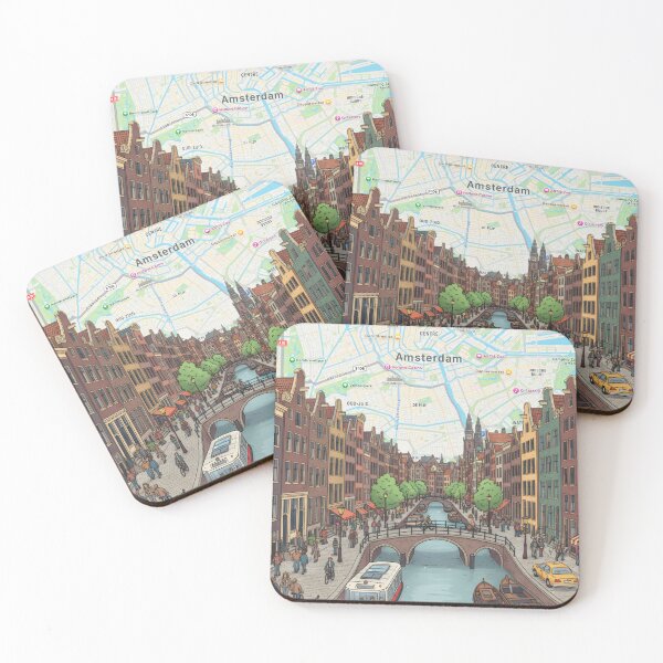 Item preview, Amsterdam Map and Canal Illustration Art Print, Digital Travel Poster Download for Wall Decor designed and sold by shopcanva.