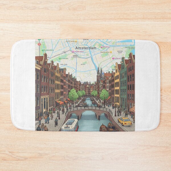 Item preview, Amsterdam Map and Canal Illustration Art Print, Digital Travel Poster Download for Wall Decor designed and sold by shopcanva.