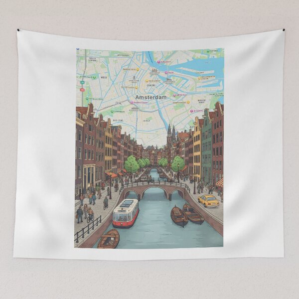 Item preview, Amsterdam Map and Canal Illustration Art Print, Digital Travel Poster Download for Wall Decor designed and sold by shopcanva.