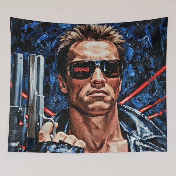 Item preview, Cyborg Action Star Sunglasses Gun Art | Leather Jacket Movie Poster Painting | 80s Sci-Fi Cult Classic designed and sold by Art's Diner.