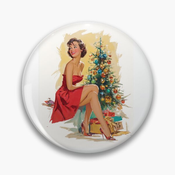 Item preview, Retro pinup next to a Christmas tree designed and sold by MendaciousMina.