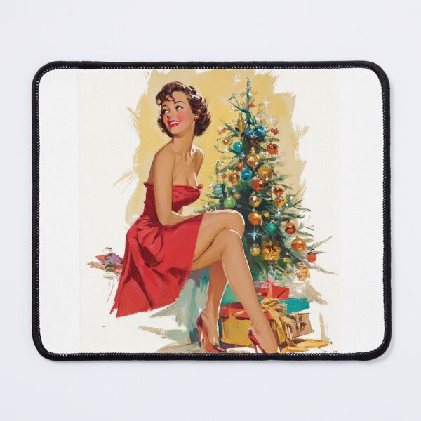 Item preview, Retro pinup next to a Christmas tree designed and sold by MendaciousMina.