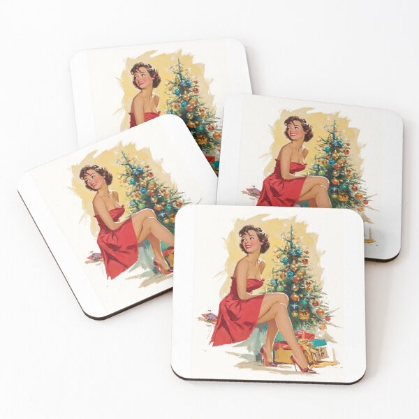 Item preview, Retro pinup next to a Christmas tree designed and sold by MendaciousMina.