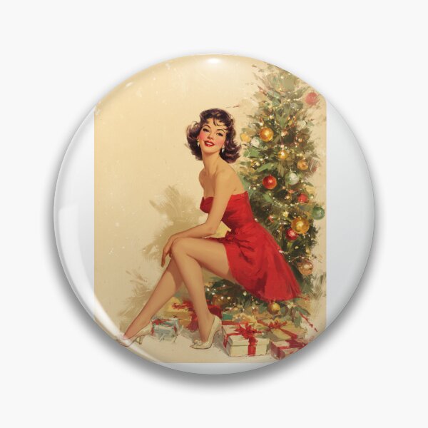 Item preview, Retro pinup next to a Christmas tree designed and sold by MendaciousMina.